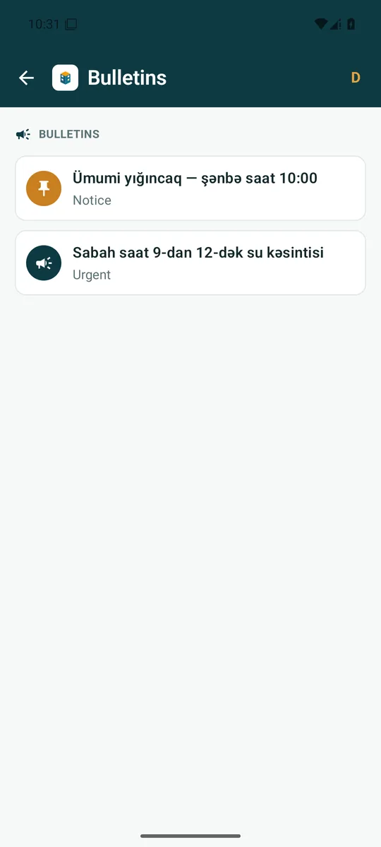 Bulletins in the Bina Board mobile app