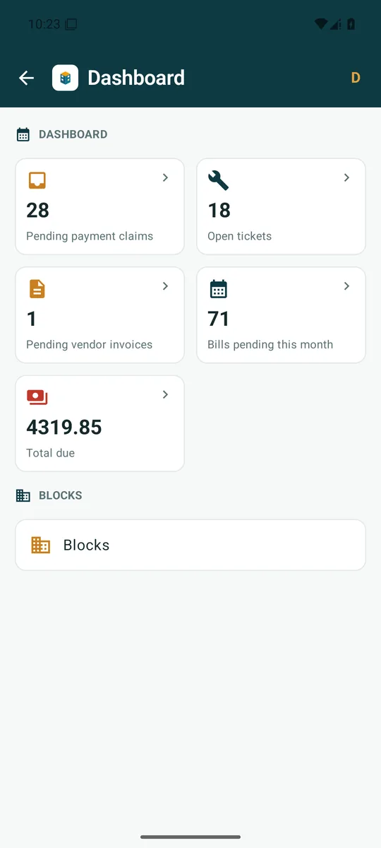 The union dashboard in the Bina Board mobile app